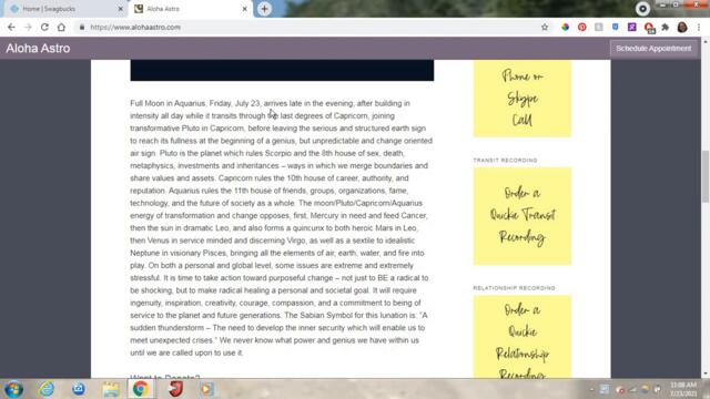 Aloha Astro Full Moon in Aquarius July 23, 2021