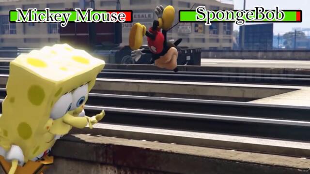 Spongebob vs Mickey Mouse with Healthbars | GTA V Battle