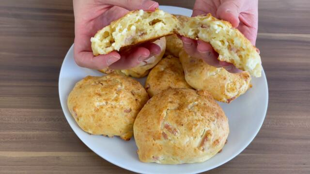 Бързи питки. БЕЗ МЕСЕНЕ! Питки със сирене и шунка.