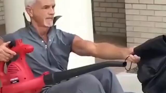 Man drives around town in a leaf blower-powered vehicle