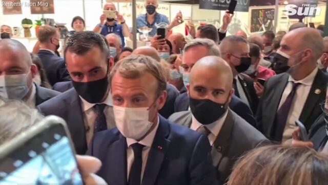 Macron egged by protester shouting 'Vive la Revolution'