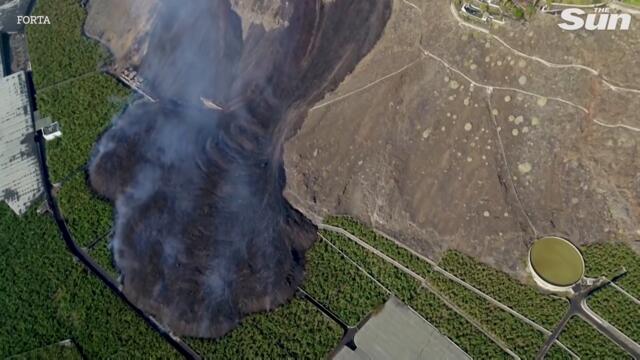 Drone footage shows second lava stream engulfing La Palma coast
