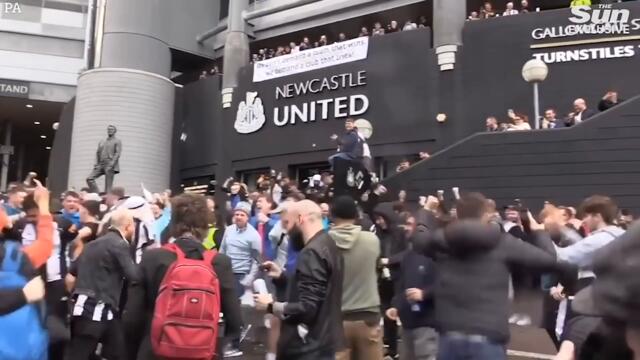 Newcastle fans celebrate as Saudi takeover finalised