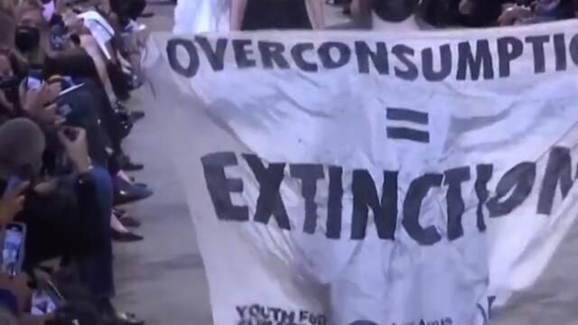 Woman Carries Protest Sign Through Louis Vuitton Fashion Show #shorts