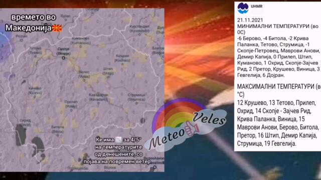 Meteo Veles 21.11.21 Извесна промена на времето🌞🌥️🌧️📉🌪️