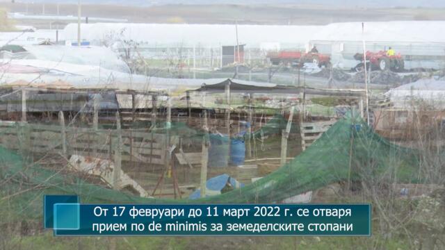 От 17 февруари до 11 март 2022 г. се отваря прием по de minimis за земеделските стопани