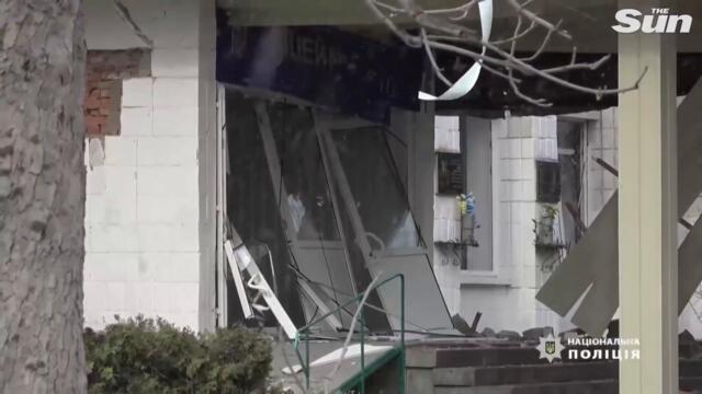 School left in rubble as Zhytomyr is devastated by alleged 'Russian cluster bomb' attack