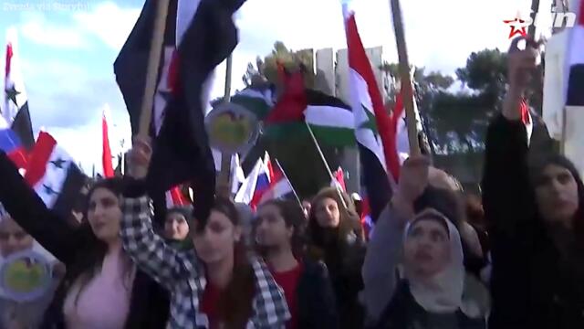 Pro-Russian demonstration takes place at Damascus university in Syria