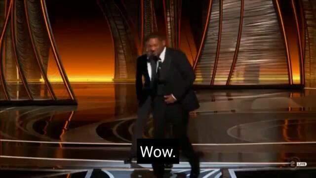 Will Smith hits Chris Rock on Oscars stage - With subtitles