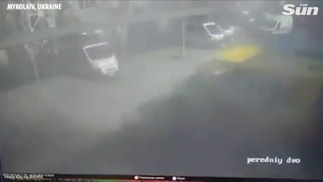 Moment strike 'destroys ex-NHS ambulance' at hospital in Mykolaiv, Ukraine