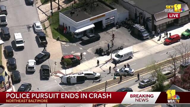 LIVE: SkyTeam 11 is over a car that crashed after a police pursuit in northeast Baltimore - wbalt…