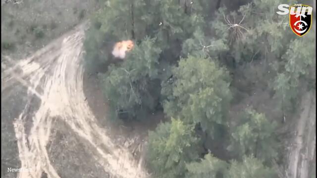 Ukrainian troops destroy Russian hideout in woods