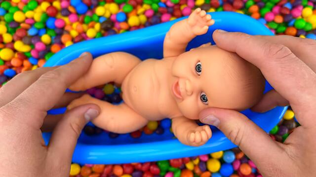 Satisfying ASMR | M&M's Slime & Rainbow Lollipop with Full of Candy in Glitter 1 Bathtub Cutting #55