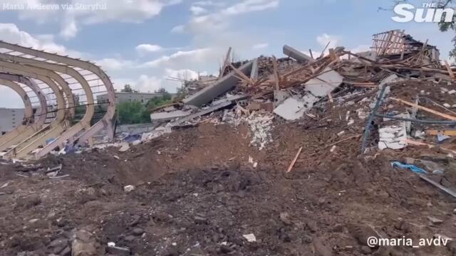 Huge crater blasted into Ukraine's Slaviya football stadium amid heavy fighting