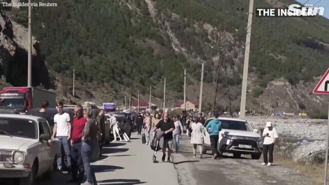 Drone footage shows HUGE queues of cars leaving Russia for Georgia after 'mobilisation plans'