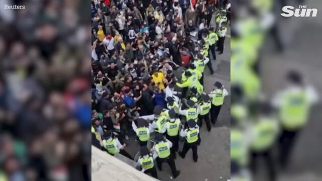 Five police in hospital after violent clashes at anti-Iran demo in London