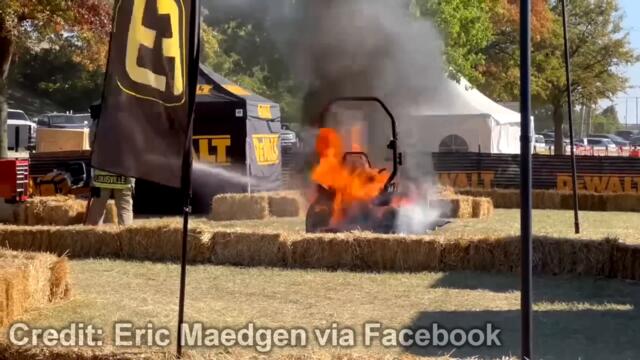 Dewalt Battery Lawn Mower Catches Fire At Largest OPE Tradeshow in The World (Equip Expo)