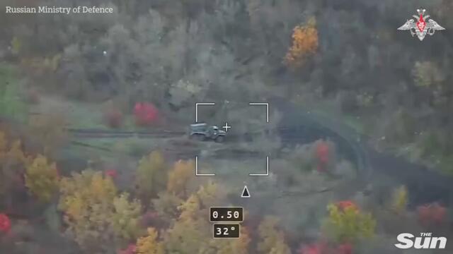 Russian military drone targets and destroys Ukrainian rocket launcher