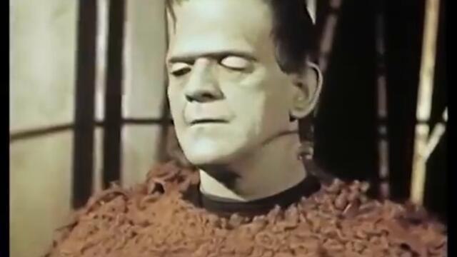 Boris Karloff ~ Frankenstein strangles makeup artist Jack Pierce