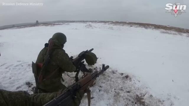 Russian troops perform military drills in Belarus with tanks