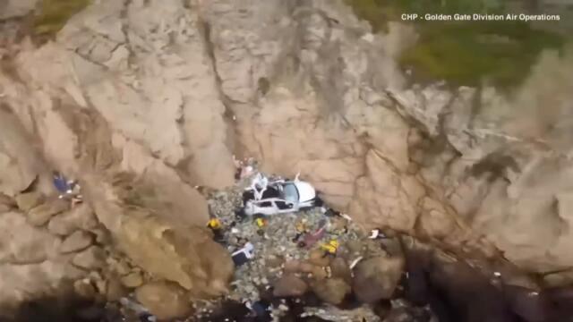 4 People Survive After Tesla Drives Over Cliff
