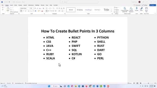 Microsoft Word: How To Add Three Columns Of Bullet Points In Word | 365 | *2023*