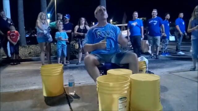 FASTEST ONE HANDED ROLL EVER!!! Gravity Blast on Buckets | Chris Harris Bucket Drummer