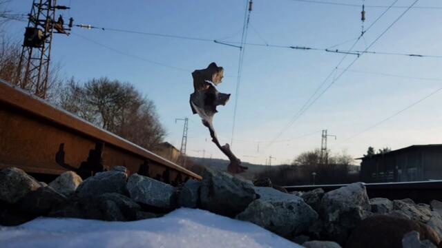 UNDER THE TRAIN: BDZ Siemens Desiro Passenger Train at Pobit Kamak Railway Stop in Bulgaria