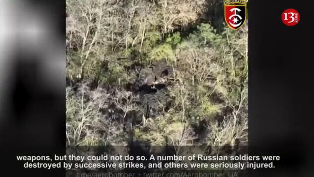 Russians, preparing to fire on the Ukrainian fighters from wooded area, were themselves fired upon