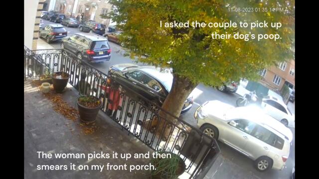 I Asked a Couple to Pick Up Their Dog's Poop. The Woman Picks It Up and Smears It on My Front Porch.