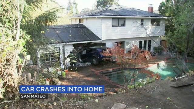 Tesla crashes into back of San Mateo home, police say