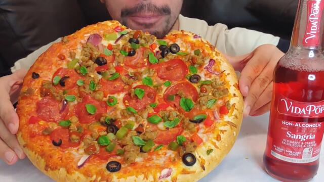 DELUXE PEPPERONI BASIL CRUNCHY ASMR 🍕PIZZA MUKBANG EATING SHOW