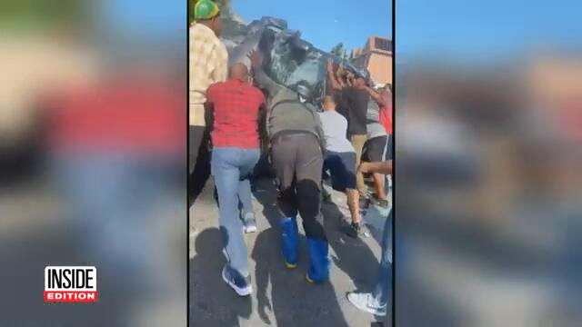 Bystanders Help Save Motorist Trapped Inside Minivan