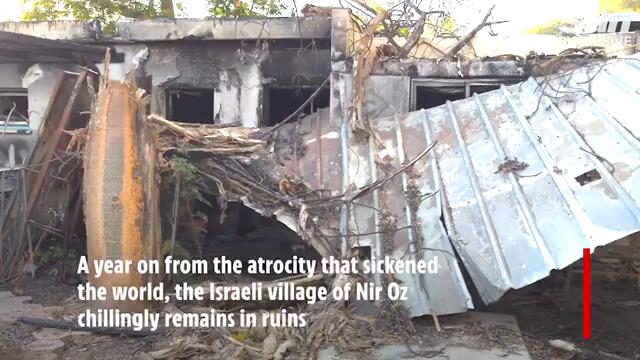Haunting footage shows abandoned, blood-stained Kibbutz torched by Hamas murder gang on Oct 7