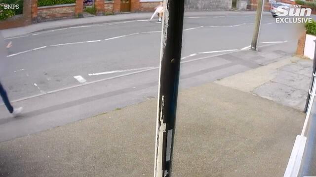 Horrifying moment speeding driver ploughs into pedestrian sending him catapulting 20ft into the air