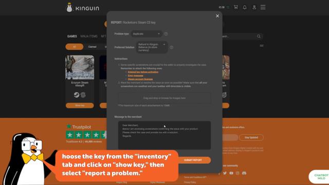 How to report a faulty key in the Resolution Center kinguin