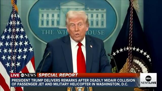 President Donald Trump delivers remarks following DC plane crash