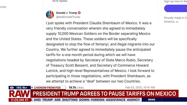 Trump agrees to pause Mexico tariffs in exchange for troops at border | LiveNOW from FOX