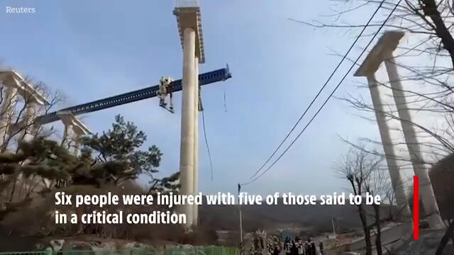 Horror moment huge highway bridge COLLAPSES in South Korea