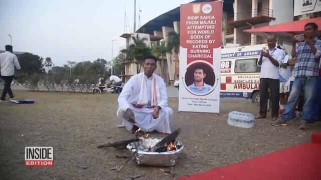 Man Eats 1 Kilo of Burning Charcoal for World Record