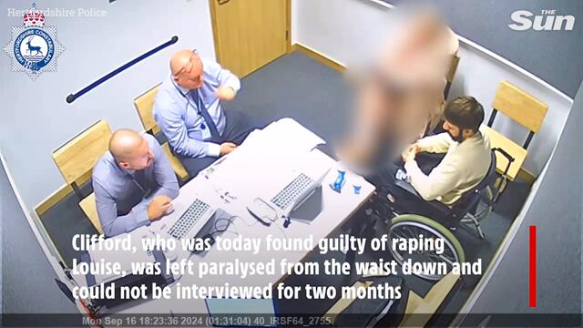 Moment cowardly crossbow killer sobs in wheelchair & refuses to answer cops’ questions over murders