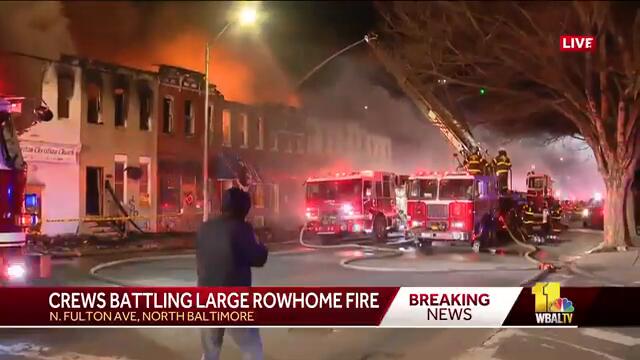 Firefighters battle massive 4-alarm rowhome fire in North Baltimore